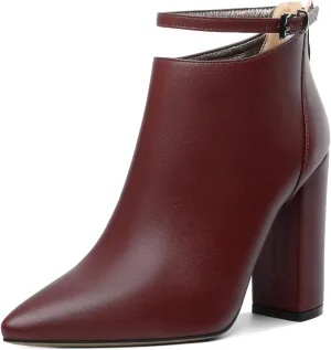 Soireelady Women Ankle Boots Pointed Toe Block Heel Ankle Booties Chunky High Heel Ankle Boots Classic Ankle Booties with Zipper Comfortable Adjustable Strap Ankle Boots