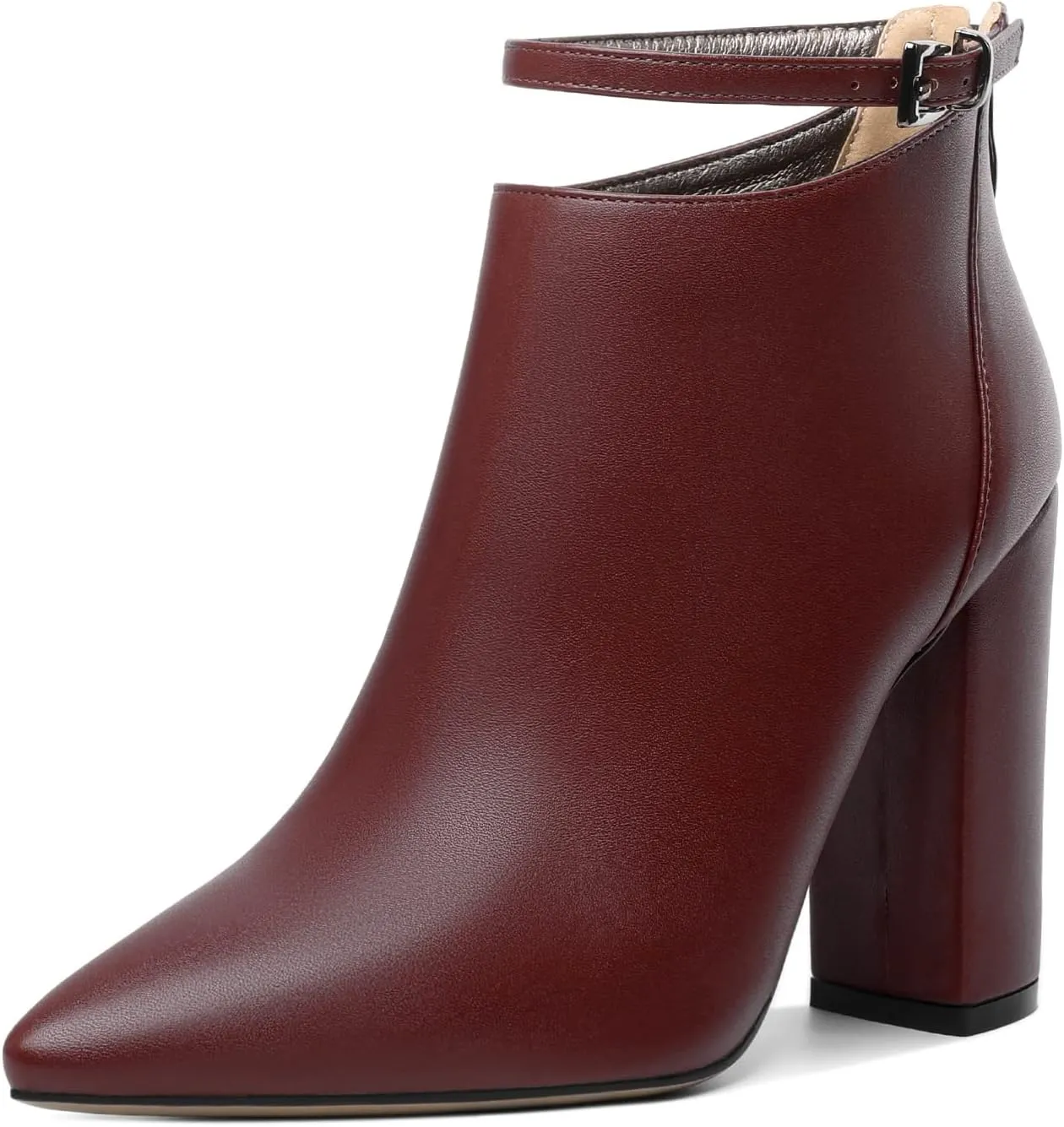 Soireelady Women Ankle Boots Pointed Toe Block Heel Ankle Booties Chunky High Heel Ankle Boots Classic Ankle Booties with Zipper Comfortable Adjustable Strap Ankle Boots
