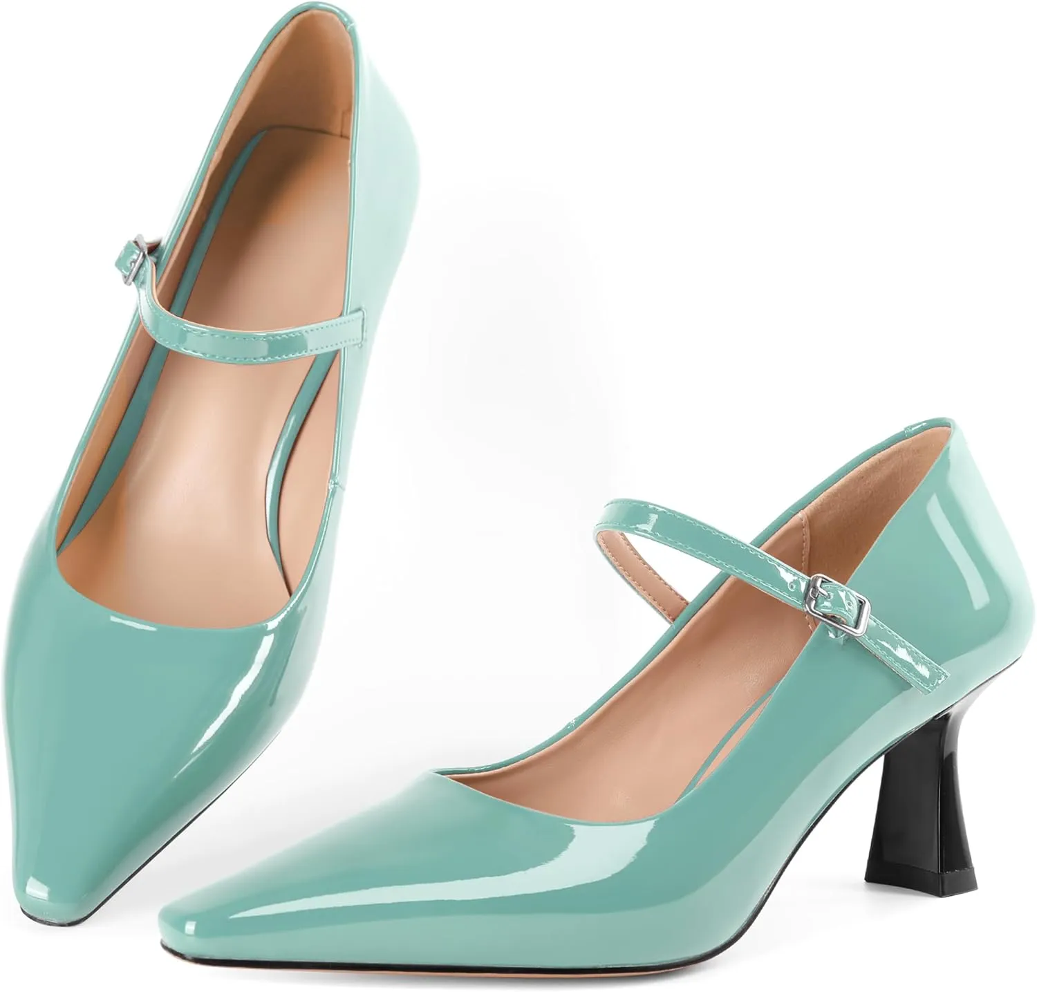 Soireelady Womens Kitten Heel Mary Jane Shoes Low Heel Little Square Toe Pumps Comfort Fashion Dress Shoes 2.5 Inches