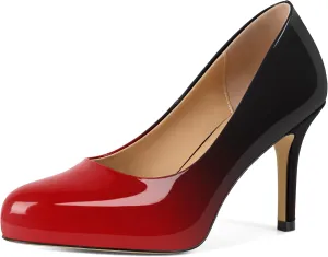 Soireelady Womens Platform Pumps Heels High Heel Stiettos Closed Round Toe Slip On Fashion Daily Work Dress Shoes 3.5 Inches