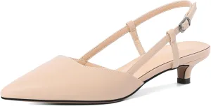 Soireelady Womens Slingback Kitten Heels Low Heel Closed Pointed Toe Pumps with Adjustiable Strap Comfort Dress Shoes 1.5 Inches
