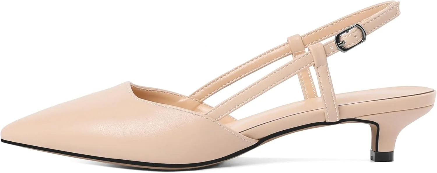 Soireelady Womens Slingback Kitten Heels Low Heel Closed Pointed Toe Pumps with Adjustiable Strap Comfort Dress Shoes 1.5 Inches