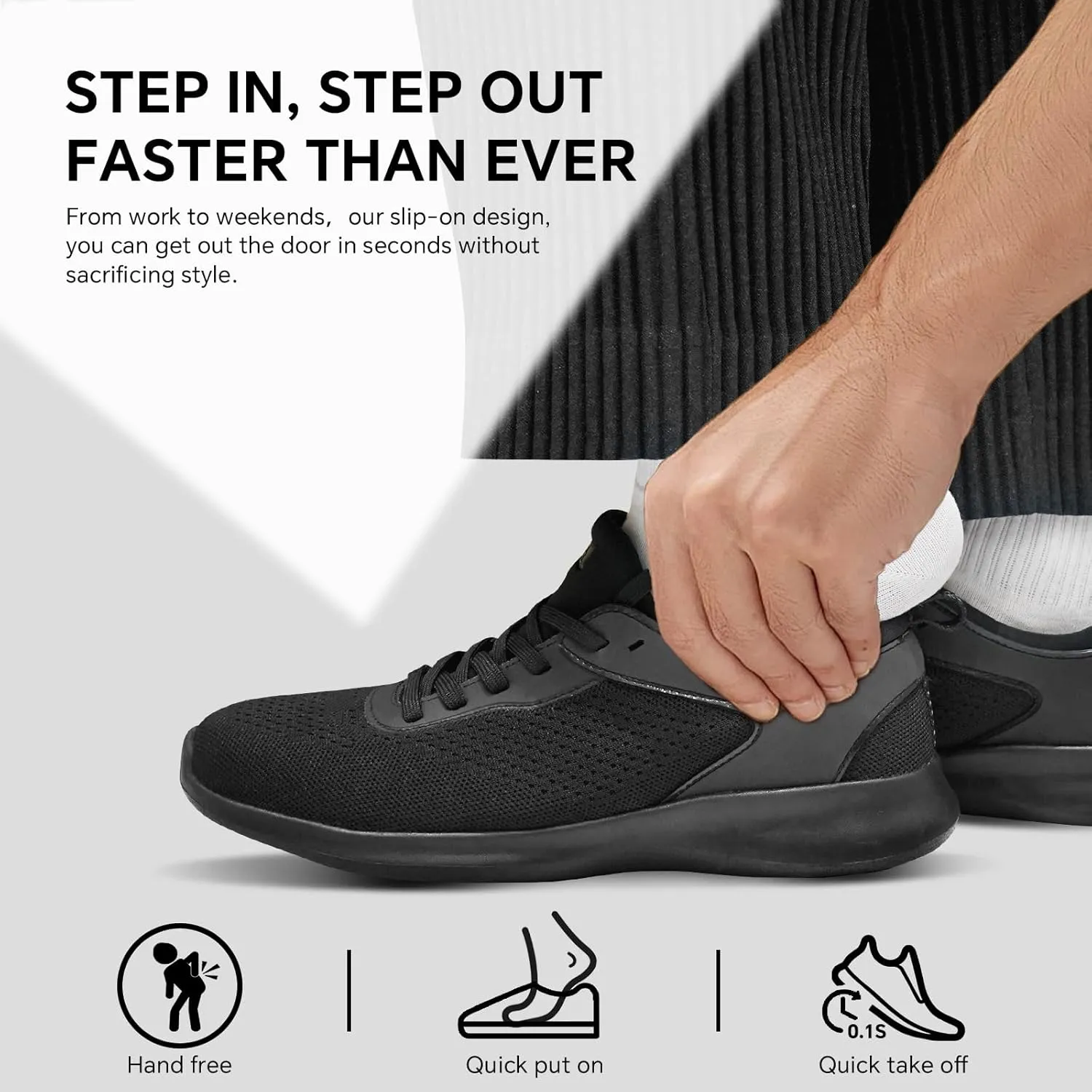 SPIEZ Non-Slip Work Shoes for Men, Waterproof & Oil-Resistant Slip-On Food Service Sneakers, Black, US 7.5-12