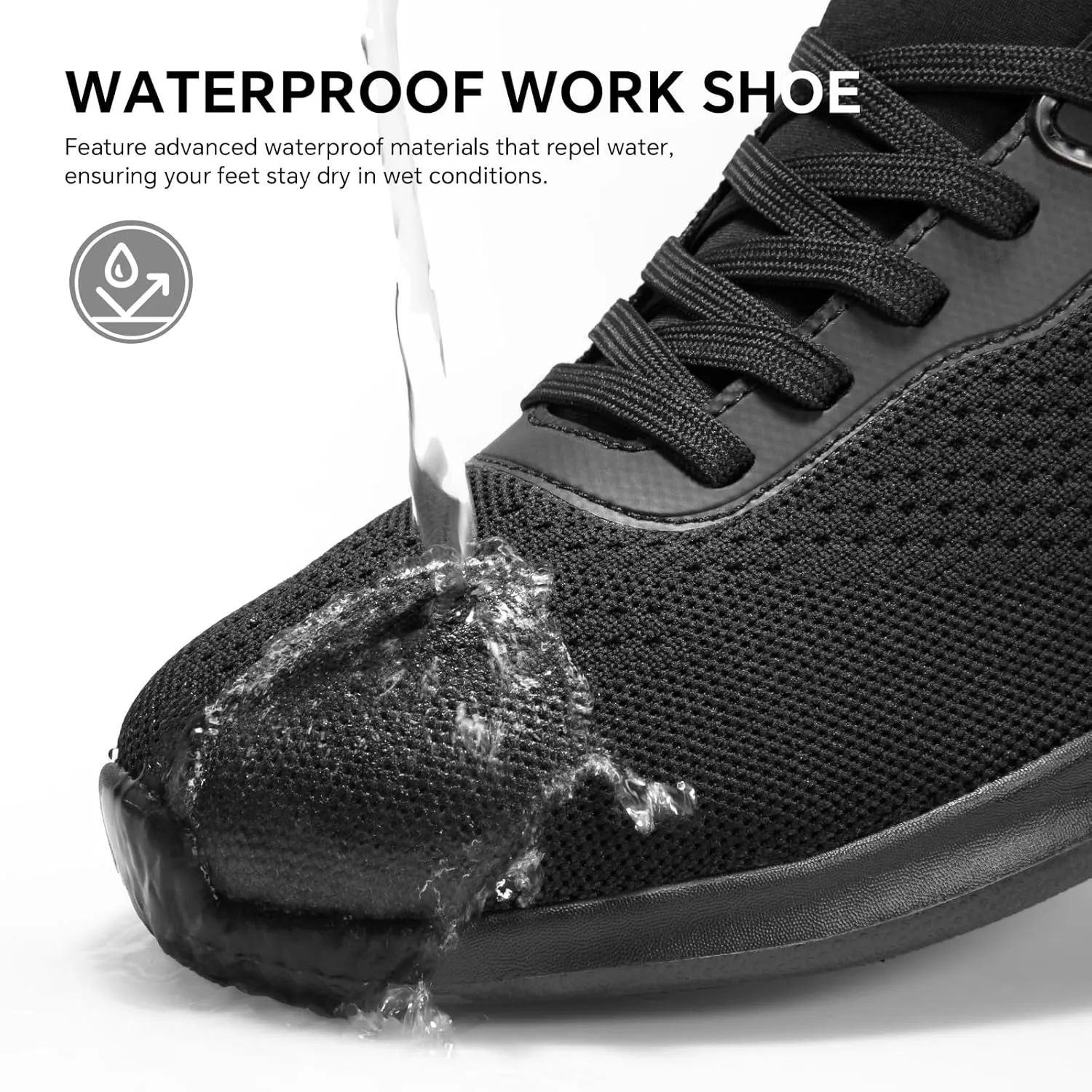 SPIEZ Non-Slip Work Shoes for Men, Waterproof & Oil-Resistant Slip-On Food Service Sneakers, Black, US 7.5-12