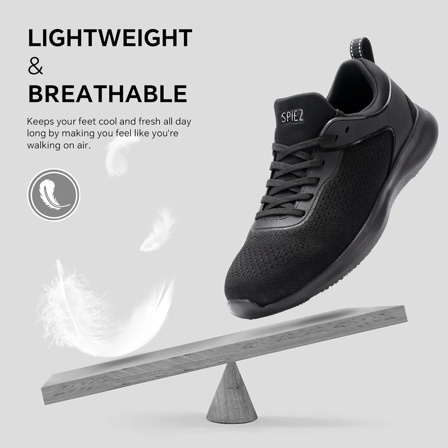 SPIEZ Non-Slip Work Shoes for Men, Waterproof & Oil-Resistant Slip-On Food Service Sneakers, Black, US 7.5-12
