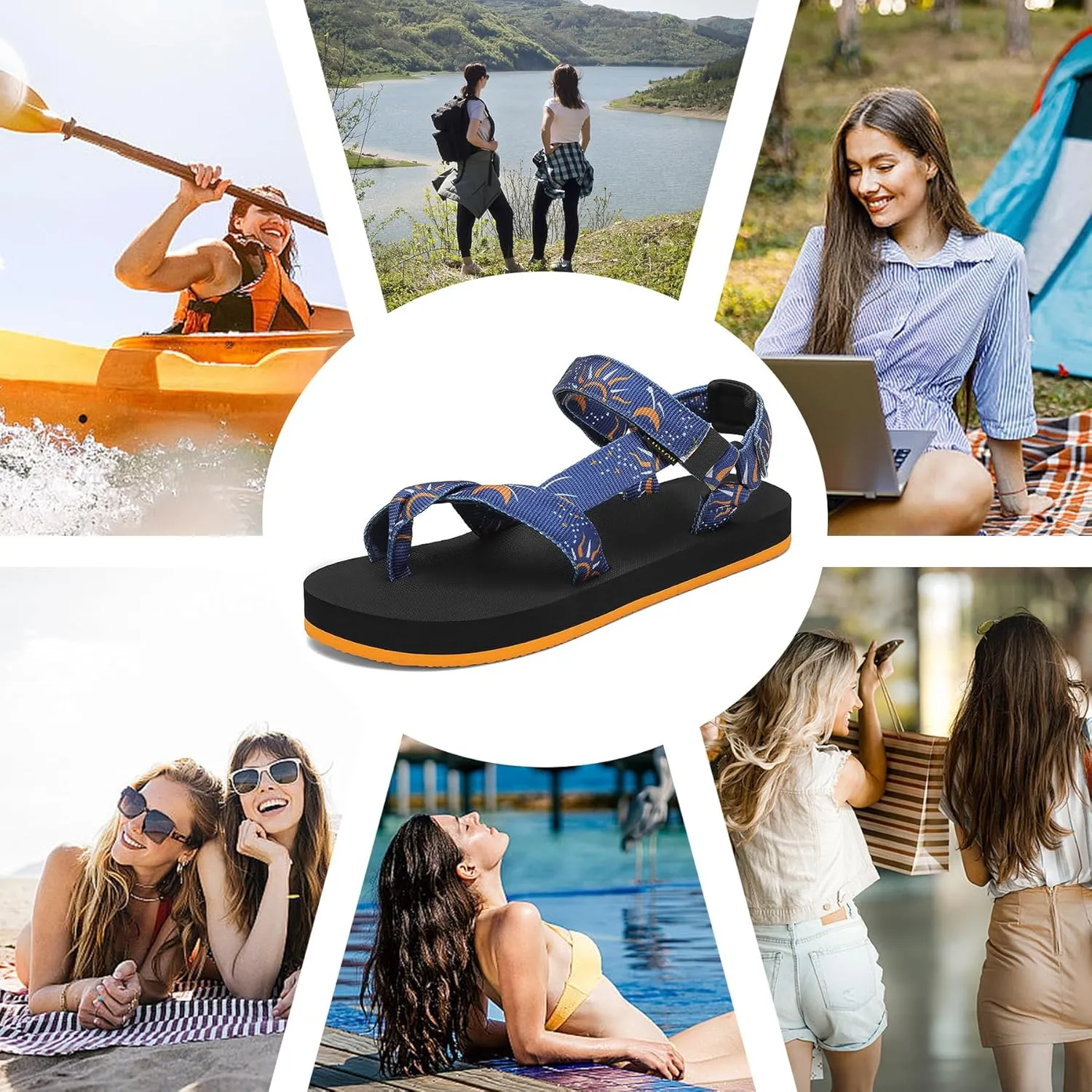 Sport Walking Water Sandals for Women with Arch Support & Adjustable Straps Platform Sandals Women Height Increase