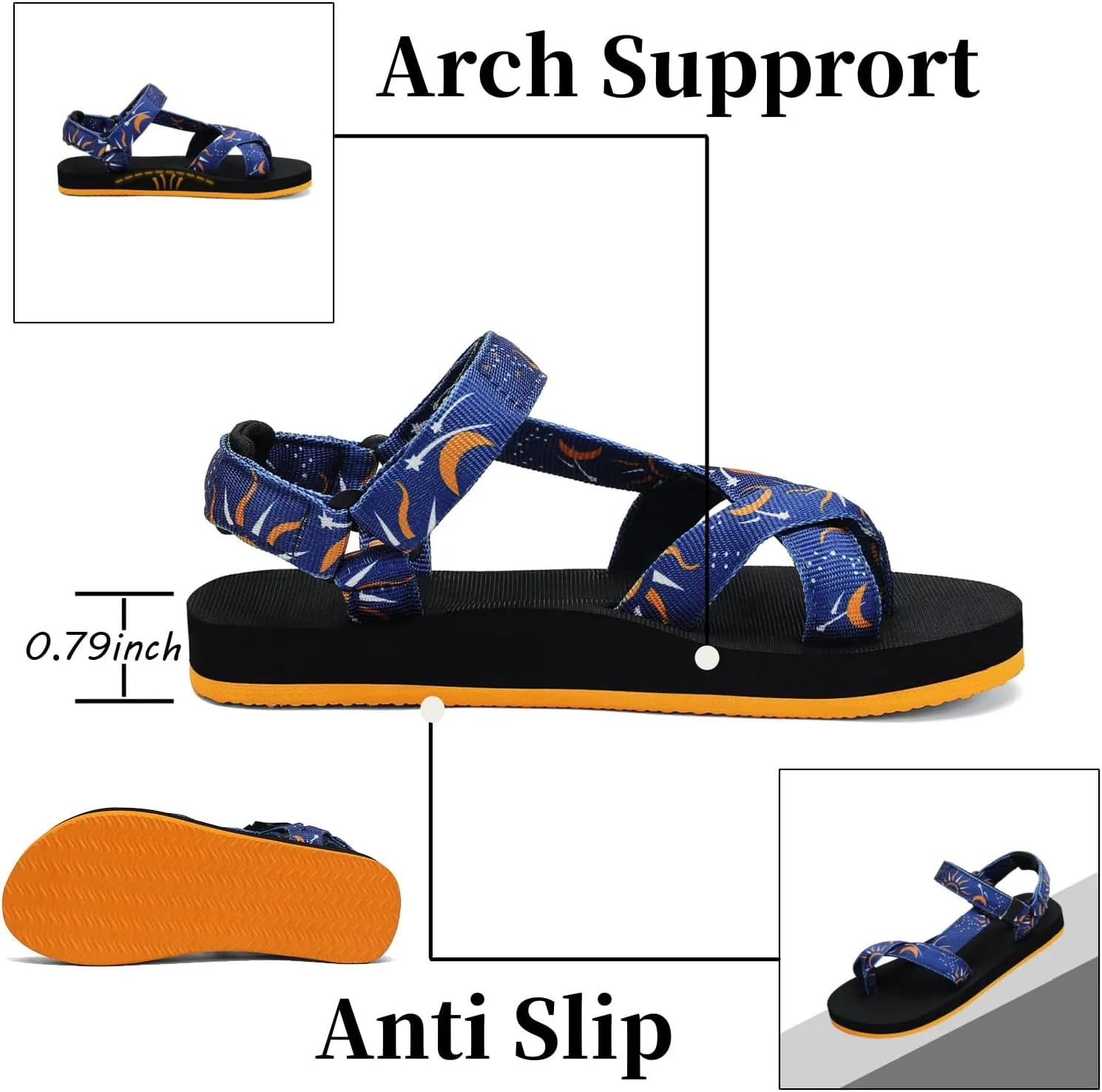 Sport Walking Water Sandals for Women with Arch Support & Adjustable Straps Platform Sandals Women Height Increase