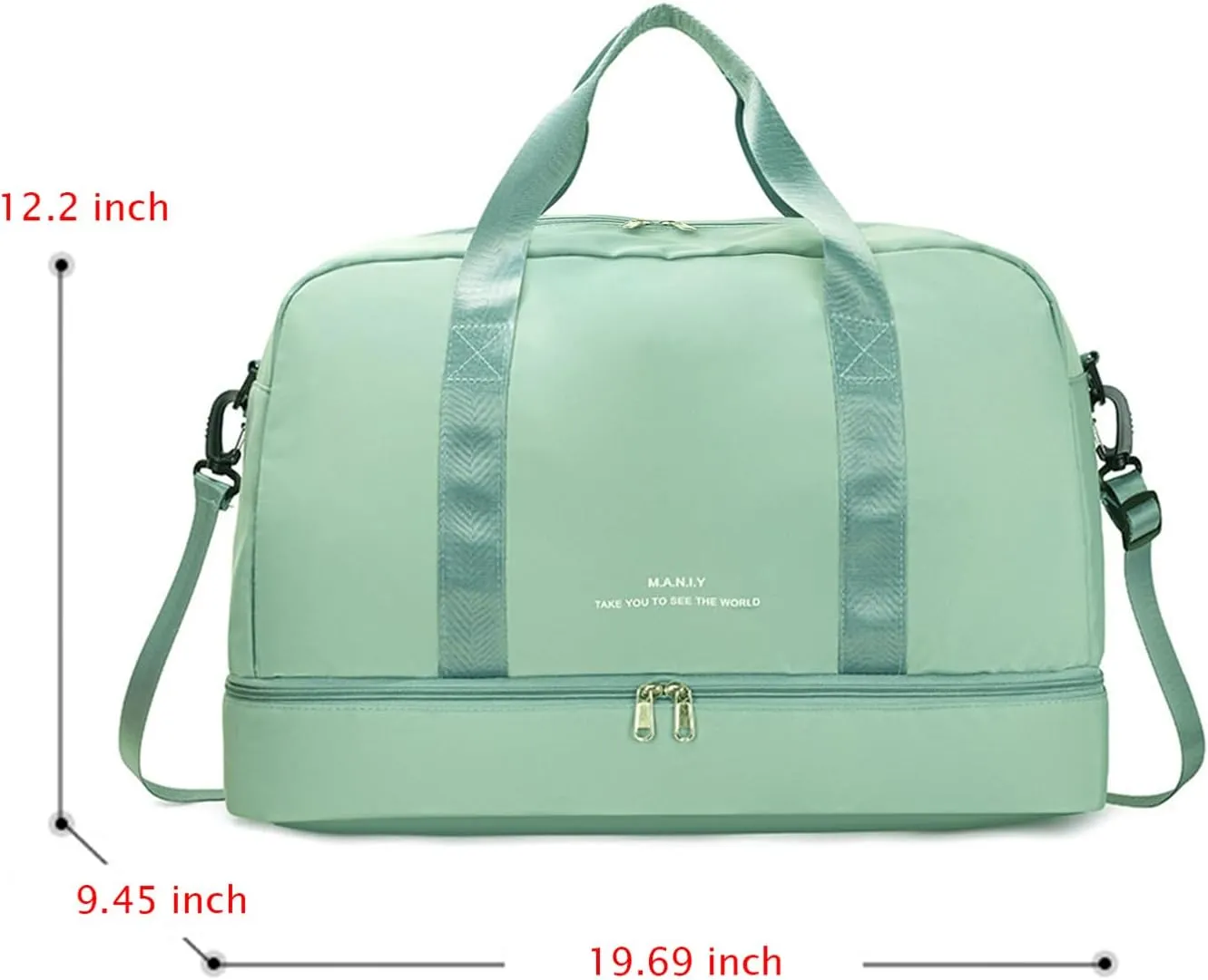 Sports Travel Duffel Bag for Women,Light Gym Bag with Shoe Compartment,Large Capacity Weekender Overnight with Wet Pocket for Lady Travel, Gym, Yoga （Green）