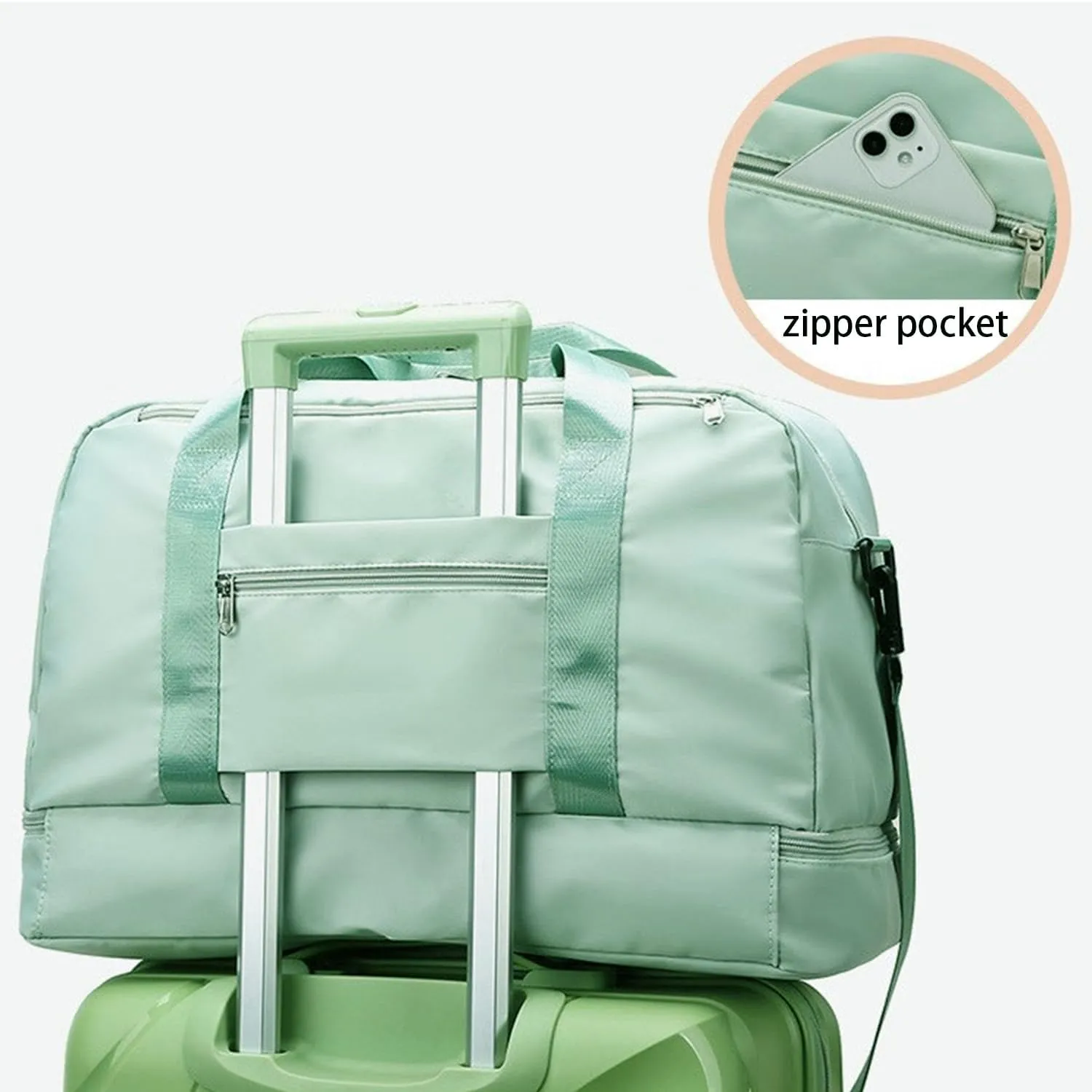 Sports Travel Duffel Bag for Women,Light Gym Bag with Shoe Compartment,Large Capacity Weekender Overnight with Wet Pocket for Lady Travel, Gym, Yoga （Green）