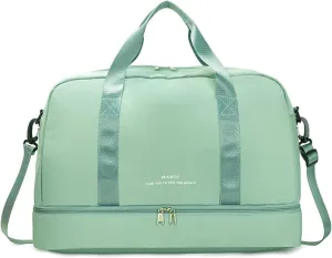 Sports Travel Duffel Bag for Women,Light Gym Bag with Shoe Compartment,Large Capacity Weekender Overnight with Wet Pocket for Lady Travel, Gym, Yoga （Green）