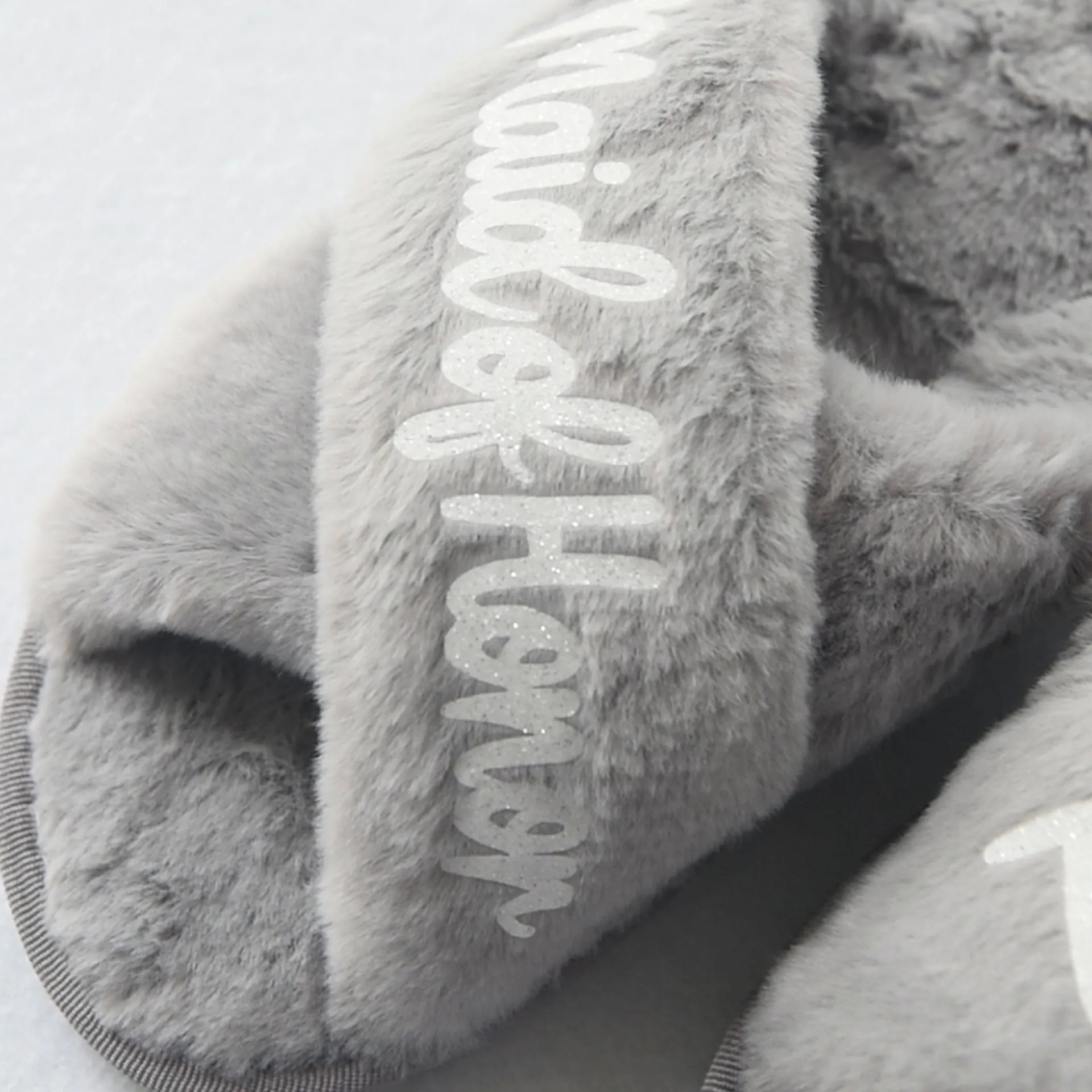 Step into Luxury: Grey Cross-Band Slippers with Custom Name or Title In Grey Size S to L