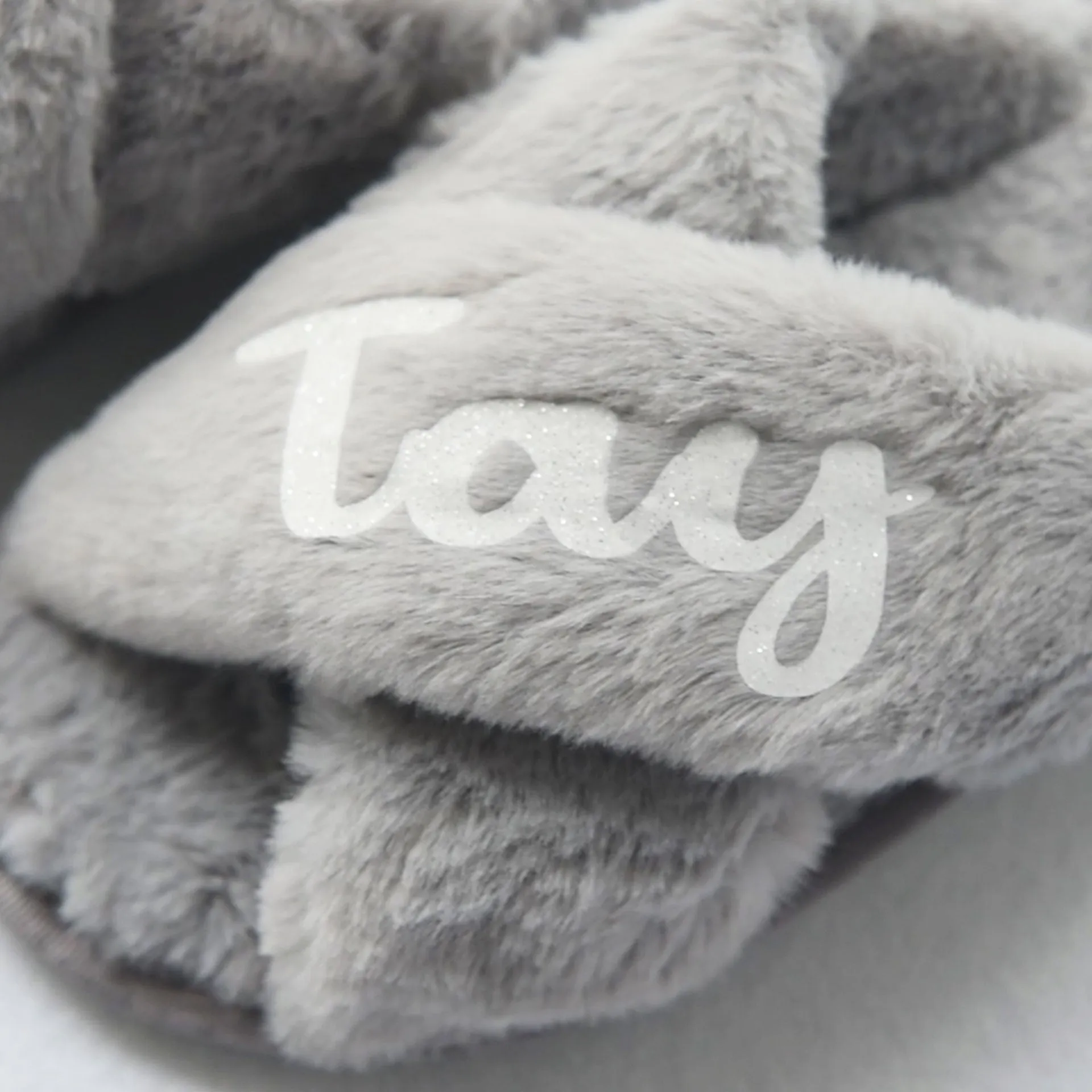 Step into Luxury: Grey Cross-Band Slippers with Custom Name or Title In Grey Size S to L