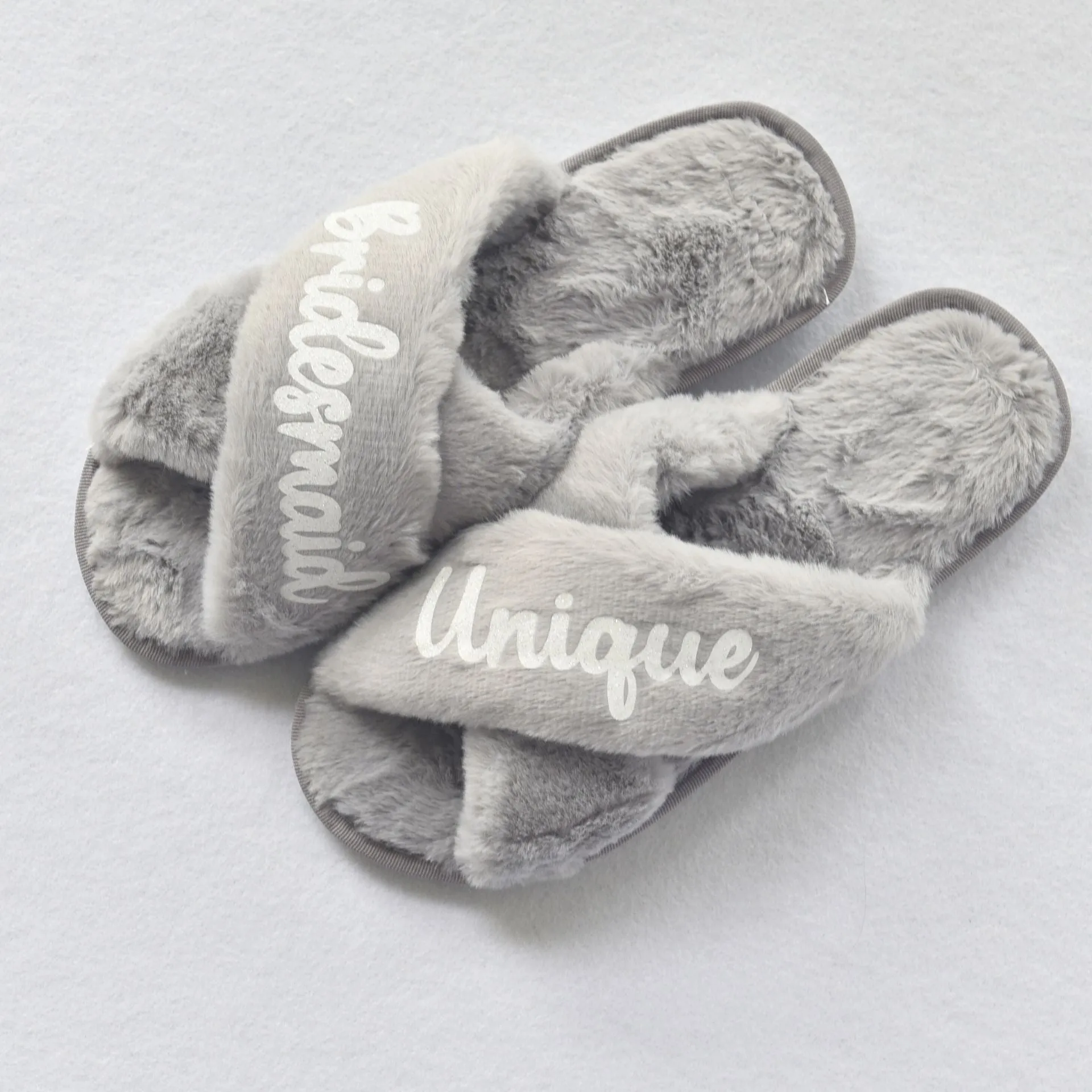 Step into Luxury: Grey Cross-Band Slippers with Custom Name or Title In Grey Size S to L
