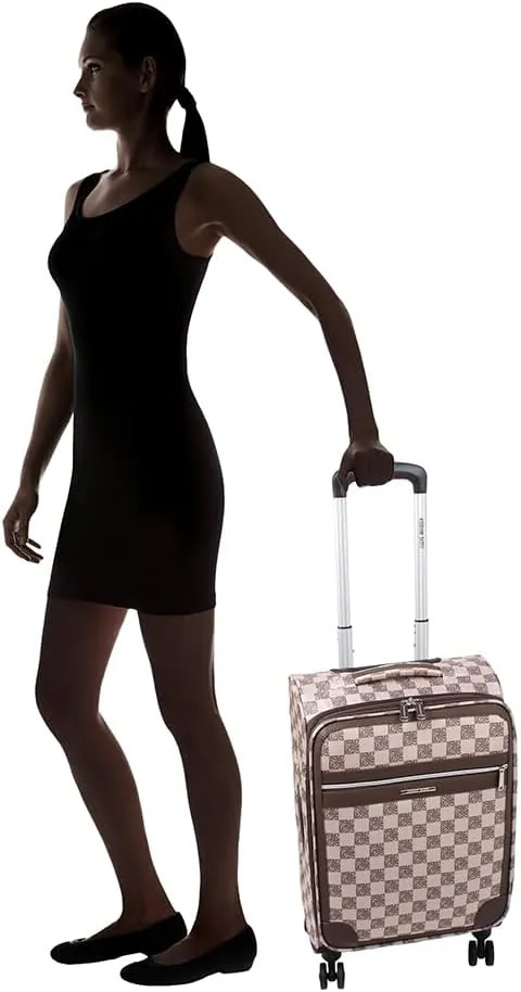 Steve Madden Designer Luggage Collection - Lightweight Softside Expandable Suitcase for Men & Women - Durable 20 Inch Carry On Bag with 4-Rolling Spinner Wheels (Chalet Brown, 20in)