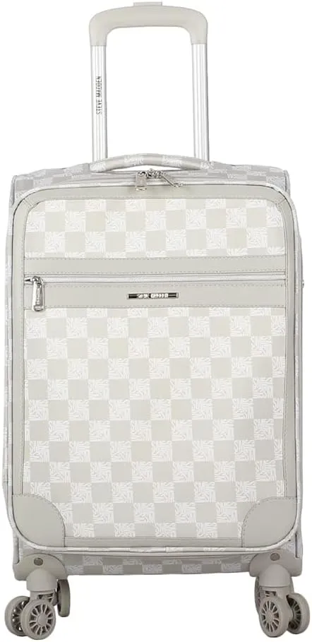 Steve Madden Designer Luggage Collection - Lightweight Softside Expandable Suitcase for Men & Women - Durable 20 Inch Carry On Bag with 4-Rolling Spinner Wheels (Chalet Light Grey, 20in)
