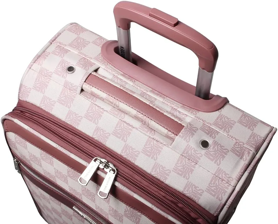 Steve Madden Designer Luggage Collection - Lightweight Softside Expandable Suitcase for Men & Women - Durable 20 Inch Carry On Bag with 4-Rolling Spinner Wheels (Chalet Pink, 20in)