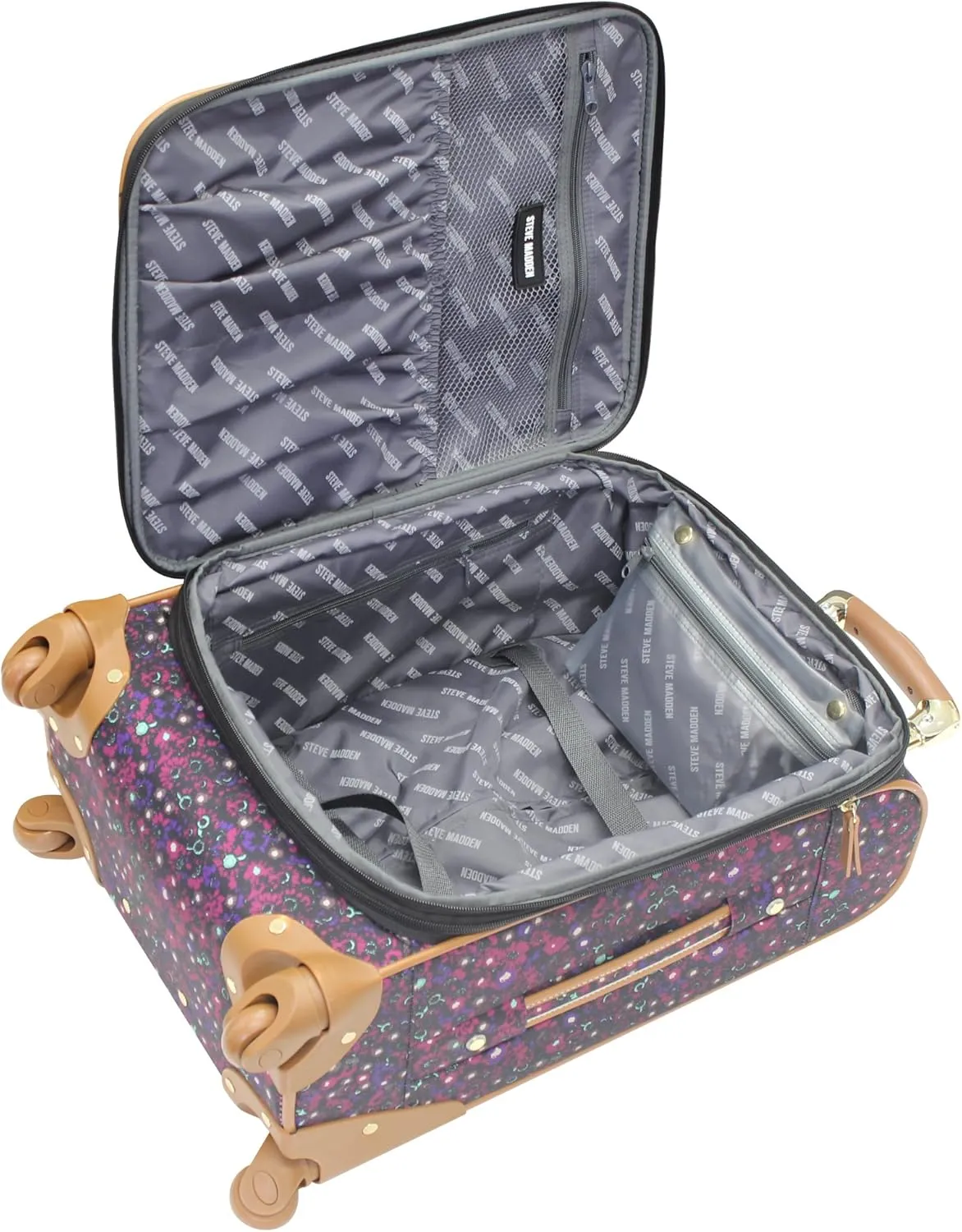 Steve Madden Designer Luggage Collection - Lightweight Softside Expandable Suitcase for Men & Women - Durable 20 Inch Carry On Bag with 4-Rolling Spinner Wheels (Dark Purple)