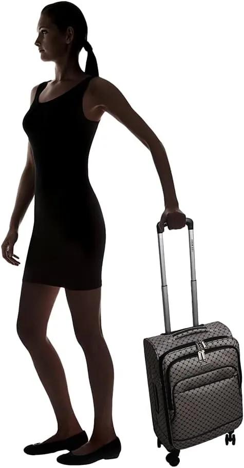 Steve Madden Designer Luggage Collection - Lightweight Softside Expandable Suitcase for Men & Women - Durable 20 Inch Carry On Bag with 4-Rolling Spinner Wheels (Noble Black/Grey, 20in)