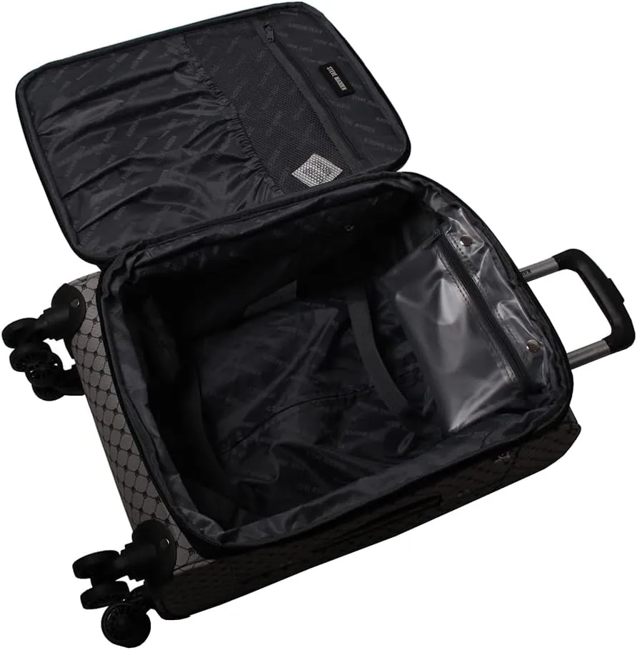 Steve Madden Designer Luggage Collection - Lightweight Softside Expandable Suitcase for Men & Women - Durable 20 Inch Carry On Bag with 4-Rolling Spinner Wheels (Noble Black/Grey, 20in)