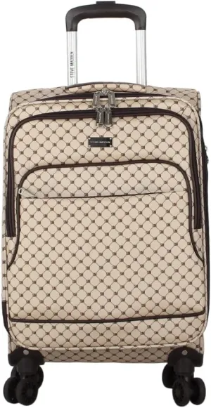 Steve Madden Designer Luggage Collection - Lightweight Softside Expandable Suitcase for Men & Women - Durable 20 Inch Carry On Bag with 4-Rolling Spinner Wheels (Noble Brown/Tan, 20in)