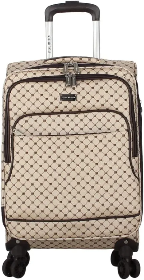 Steve Madden Designer Luggage Collection - Lightweight Softside Expandable Suitcase for Men & Women - Durable 20 Inch Carry On Bag with 4-Rolling Spinner Wheels (Noble Brown/Tan, 20in)