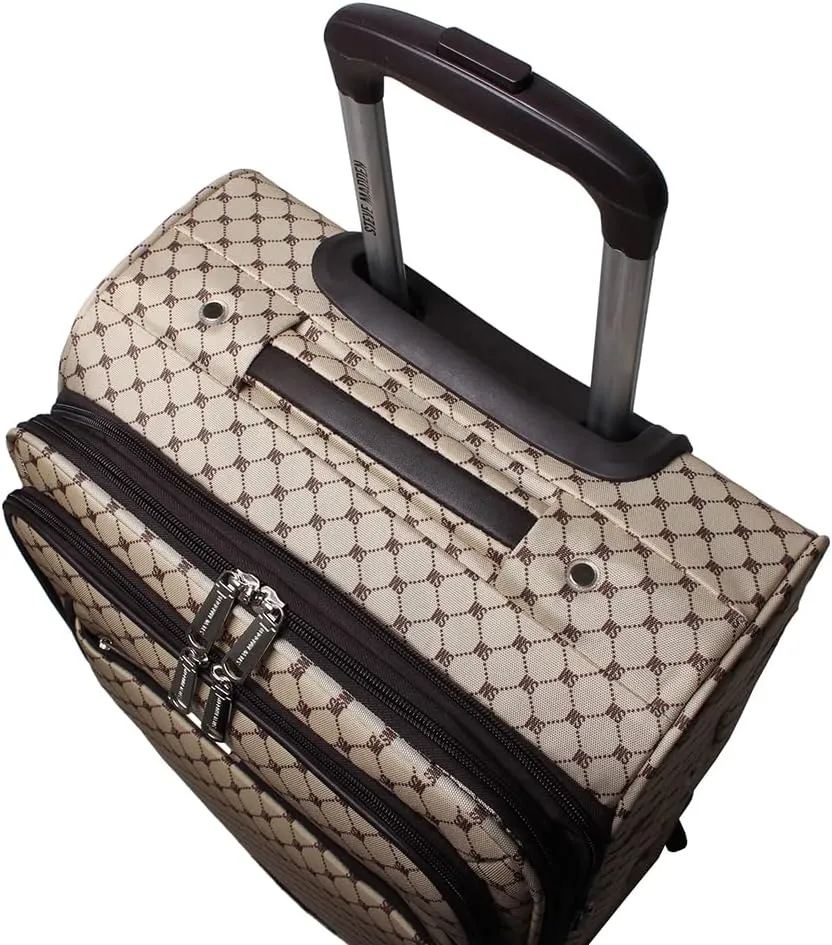 Steve Madden Designer Luggage Collection - Lightweight Softside Expandable Suitcase for Men & Women - Durable 20 Inch Carry On Bag with 4-Rolling Spinner Wheels (Noble Brown/Tan, 20in)
