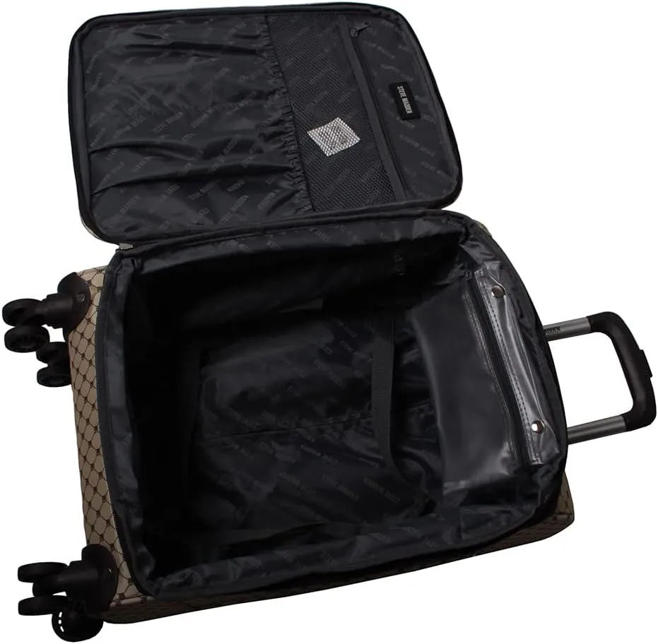 Steve Madden Designer Luggage Collection - Lightweight Softside Expandable Suitcase for Men & Women - Durable 20 Inch Carry On Bag with 4-Rolling Spinner Wheels (Noble Brown/Tan, 20in)