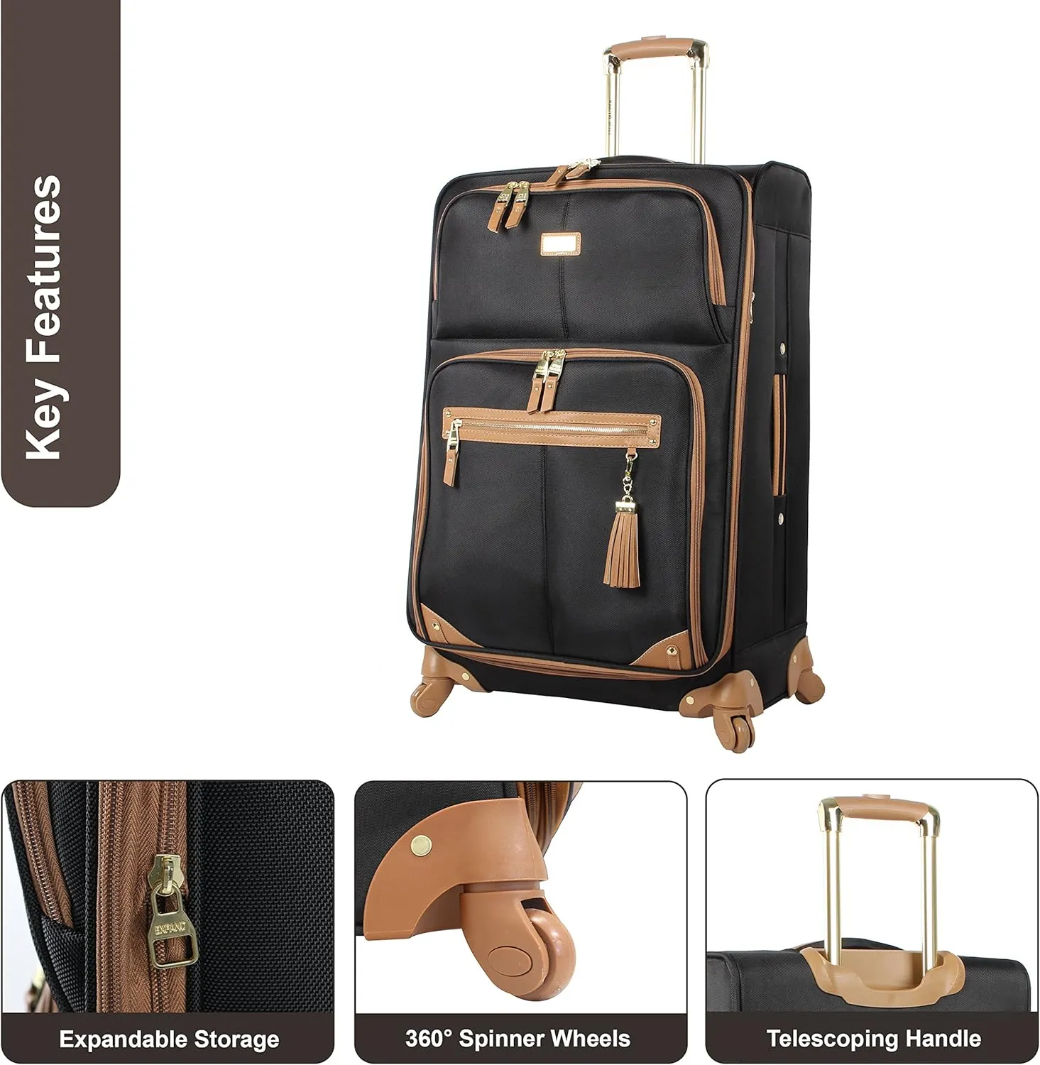 Steve Madden Unisex-Adult (Luggage only) Carry on Bag with Spinner Wheels, Harlo Black, 20in