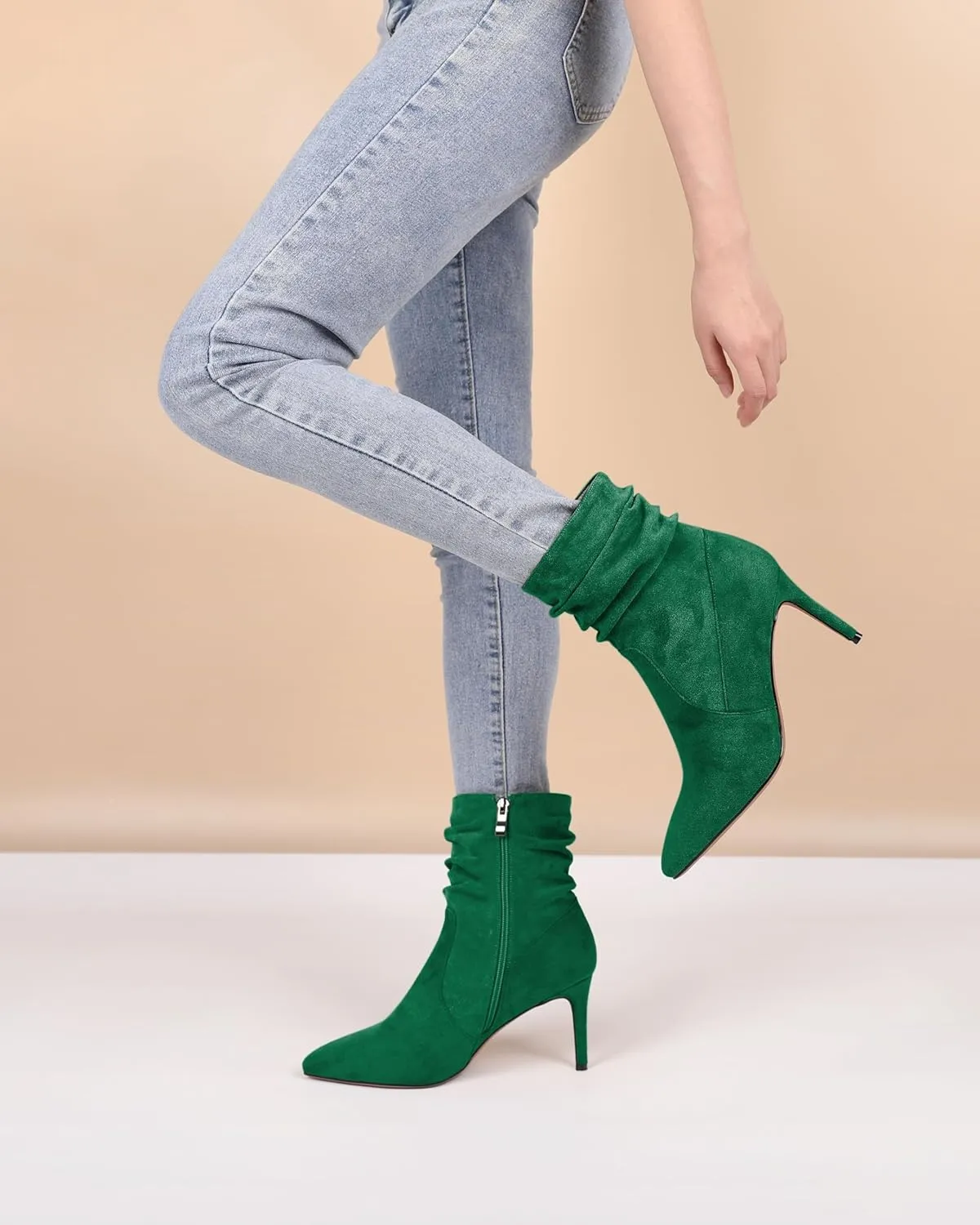 Stiletto High Heel Boots for Women Slouchy Boots Pointed Toe Boots for Work Formal 3.4 Inch Stylish Trendy Ankle Boots
