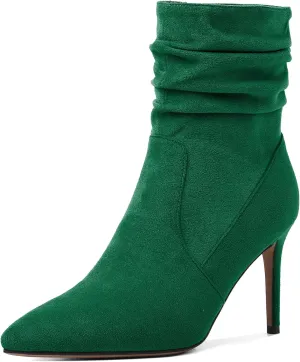 Stiletto High Heel Boots for Women Slouchy Boots Pointed Toe Boots for Work Formal 3.4 Inch Stylish Trendy Ankle Boots