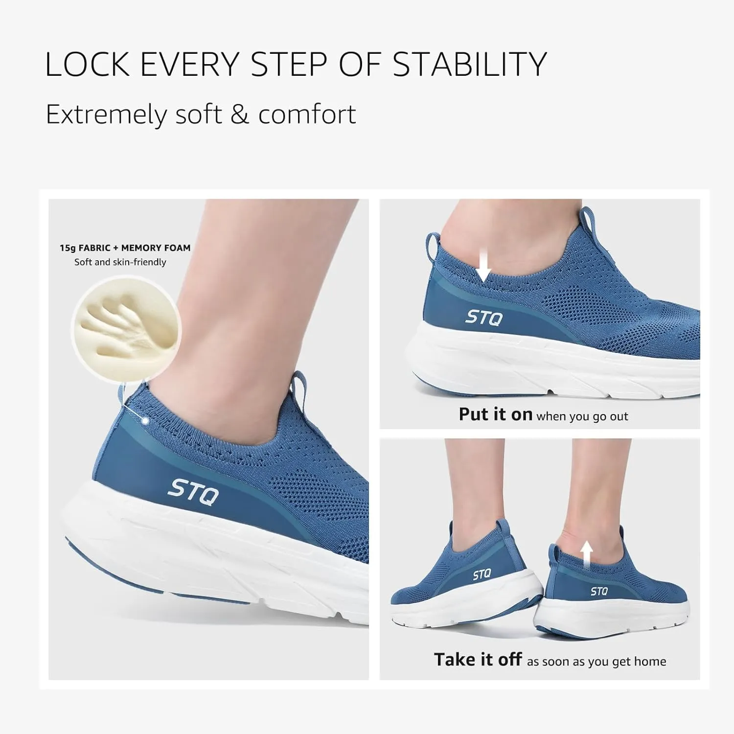 STQ Slip on Sneakers Women Walking Shoes with Arch Support Memory Foam