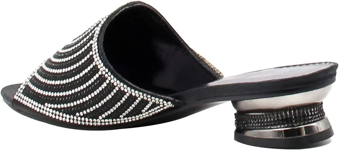 Stylish & Comfort Women Low Heel Fashion Rhinestones Glitter Bling Open Toe Slip On Sandals/Sleepers Disley