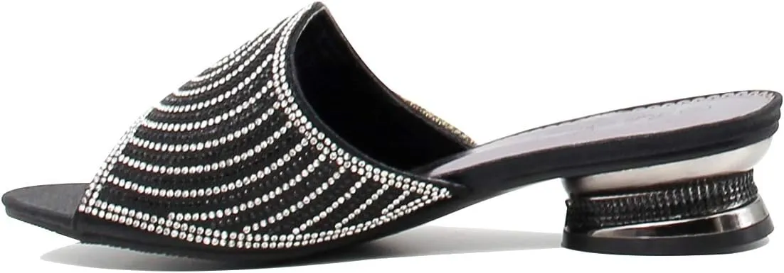 Stylish & Comfort Women Low Heel Fashion Rhinestones Glitter Bling Open Toe Slip On Sandals/Sleepers Disley