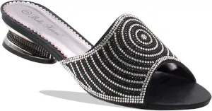 Stylish & Comfort Women Low Heel Fashion Rhinestones Glitter Bling Open Toe Slip On Sandals/Sleepers Disley