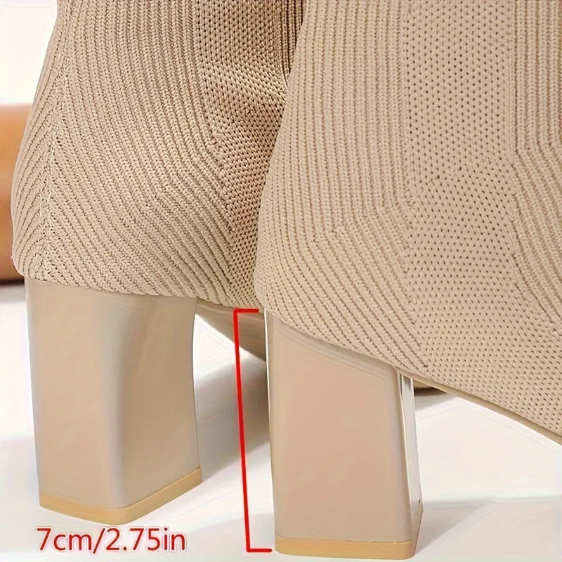 Stylish Knitted Block Heel Boots