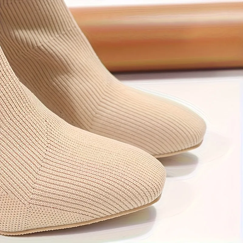 Stylish Knitted Block Heel Boots
