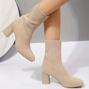 Stylish Knitted Block Heel Boots