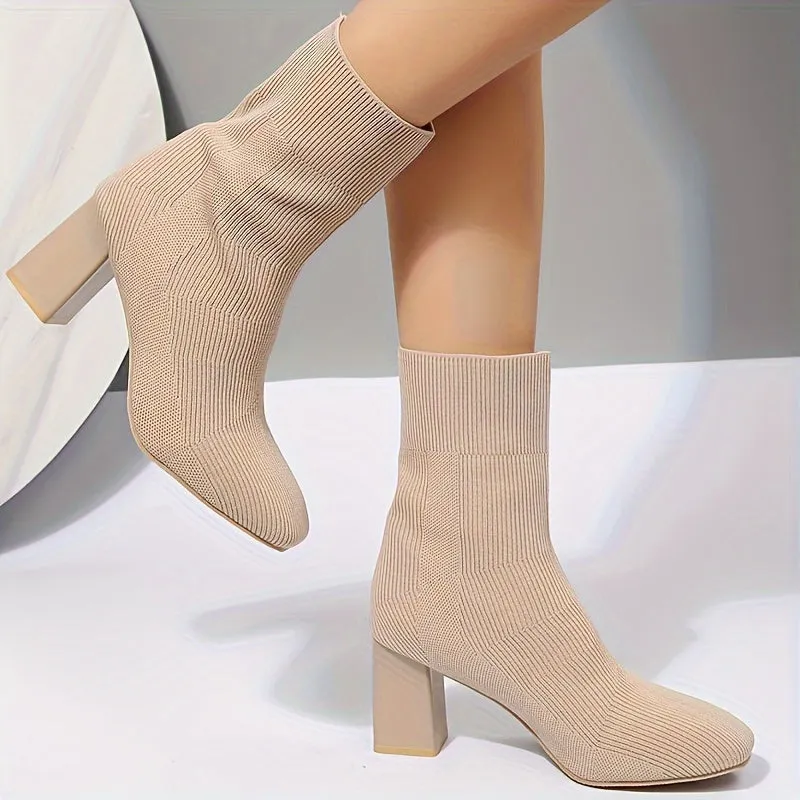 Stylish Knitted Block Heel Boots