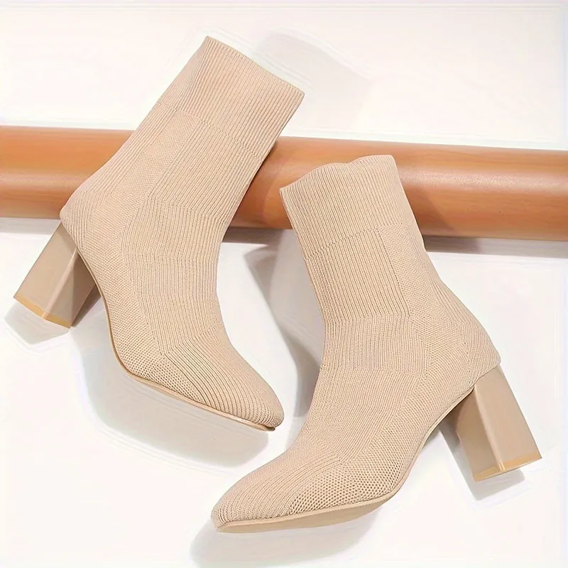 Stylish Knitted Block Heel Boots