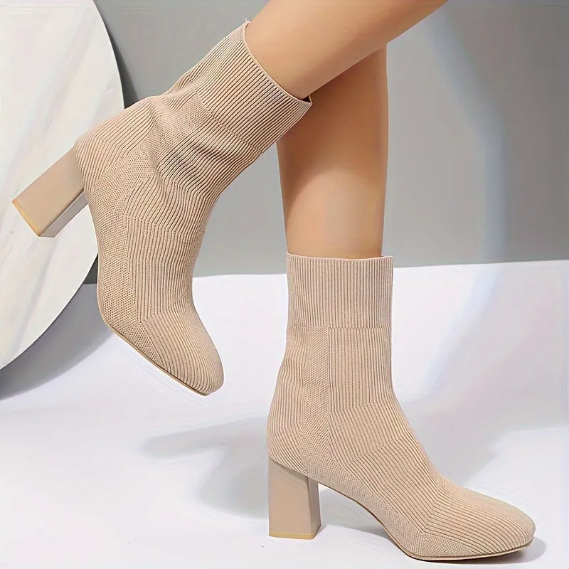 Stylish Knitted Block Heel Boots