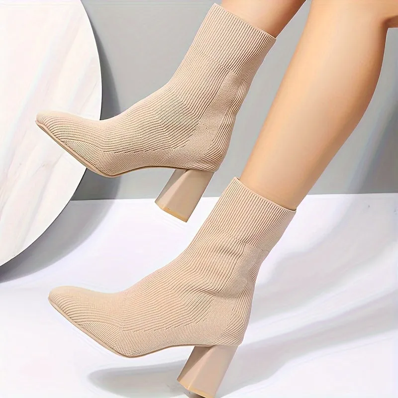 Stylish Knitted Block Heel Boots