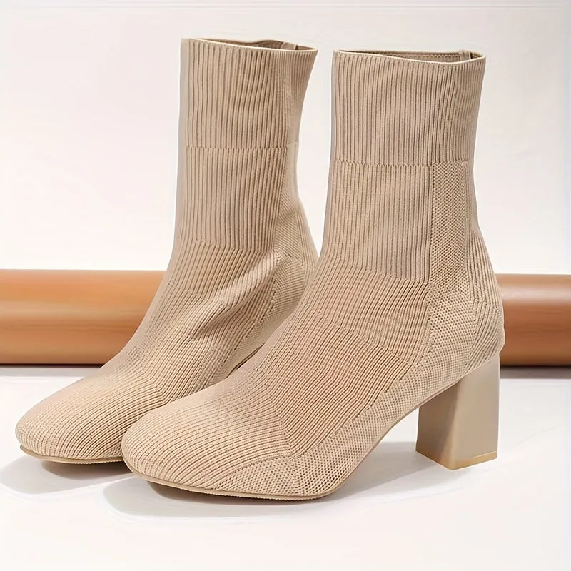 Stylish Knitted Block Heel Boots