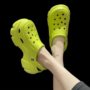 Stylish Platform Clogs, Chunky Heel Solid Color Closed Toe EVA Slide Shoes, Women's Outdoor Sandals