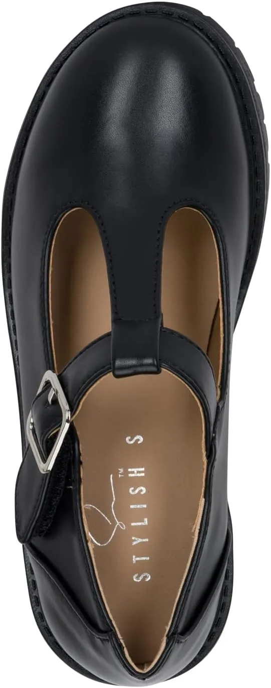 STYLISH S Belle-K ~ Little Kids Girls T-Strap Hook and Loop Low Heel Platform Mary Jane Dress Shoes