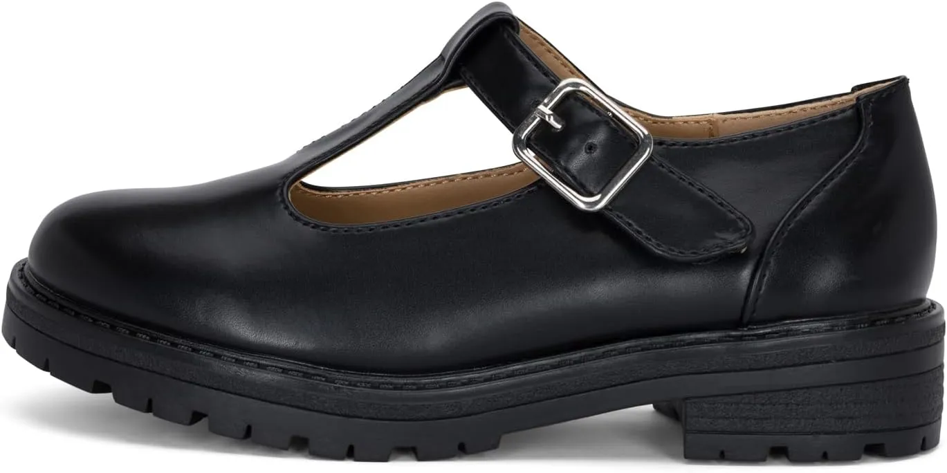 STYLISH S Belle-K ~ Little Kids Girls T-Strap Hook and Loop Low Heel Platform Mary Jane Dress Shoes