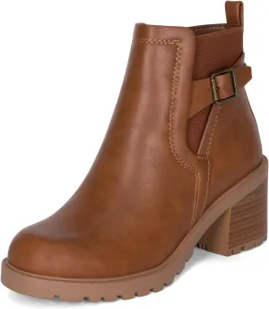 STYLISH S BLAZE ~ Womens Low Chuncky Stacked Heel Ankle Boots Elastic Gore with Buckle and Zipper