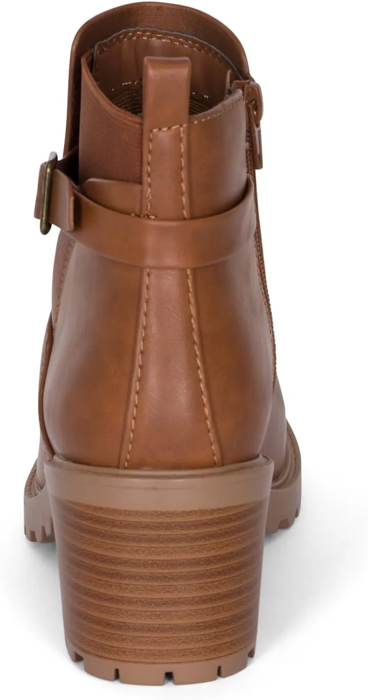 STYLISH S BLAZE ~ Womens Low Chuncky Stacked Heel Ankle Boots Elastic Gore with Buckle and Zipper