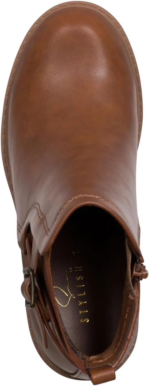 STYLISH S BLAZE ~ Womens Low Chuncky Stacked Heel Ankle Boots Elastic Gore with Buckle and Zipper