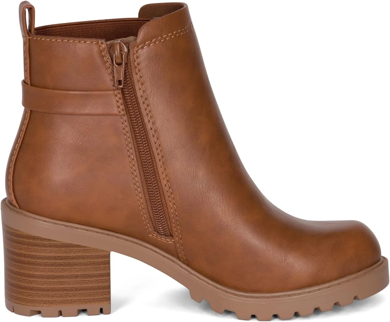 STYLISH S BLAZE ~ Womens Low Chuncky Stacked Heel Ankle Boots Elastic Gore with Buckle and Zipper