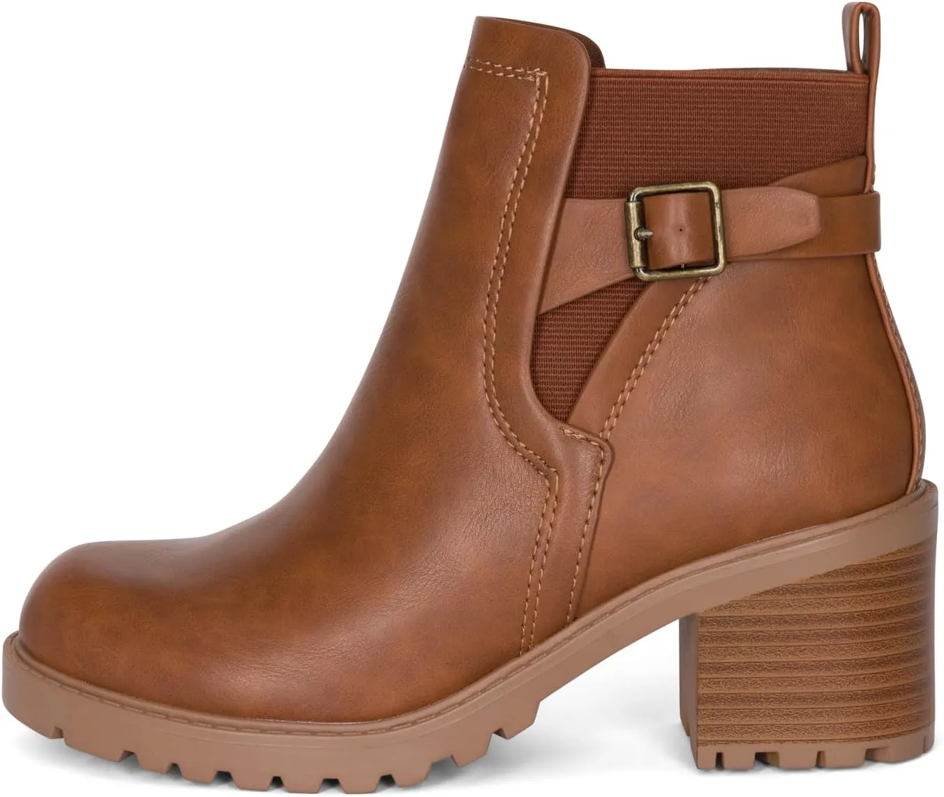 STYLISH S BLAZE ~ Womens Low Chuncky Stacked Heel Ankle Boots Elastic Gore with Buckle and Zipper